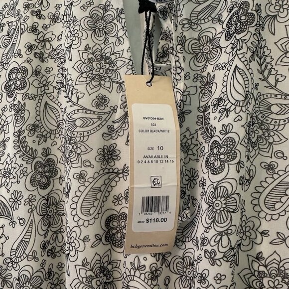 BCBGeneration Women's 10 Black & White Paisley Floral Casual Cinched Short Dress - Picture 3 of 6